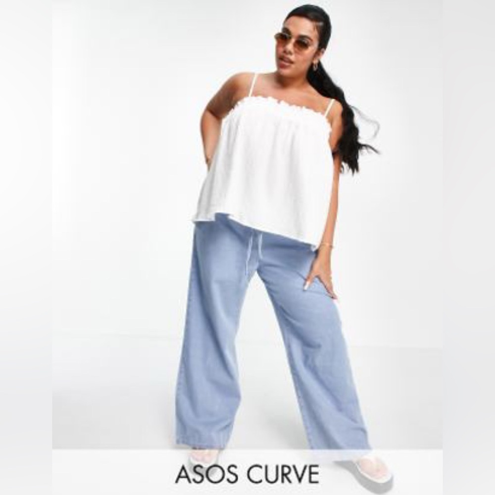 ASOS Curve Puff White Textured Cami Top